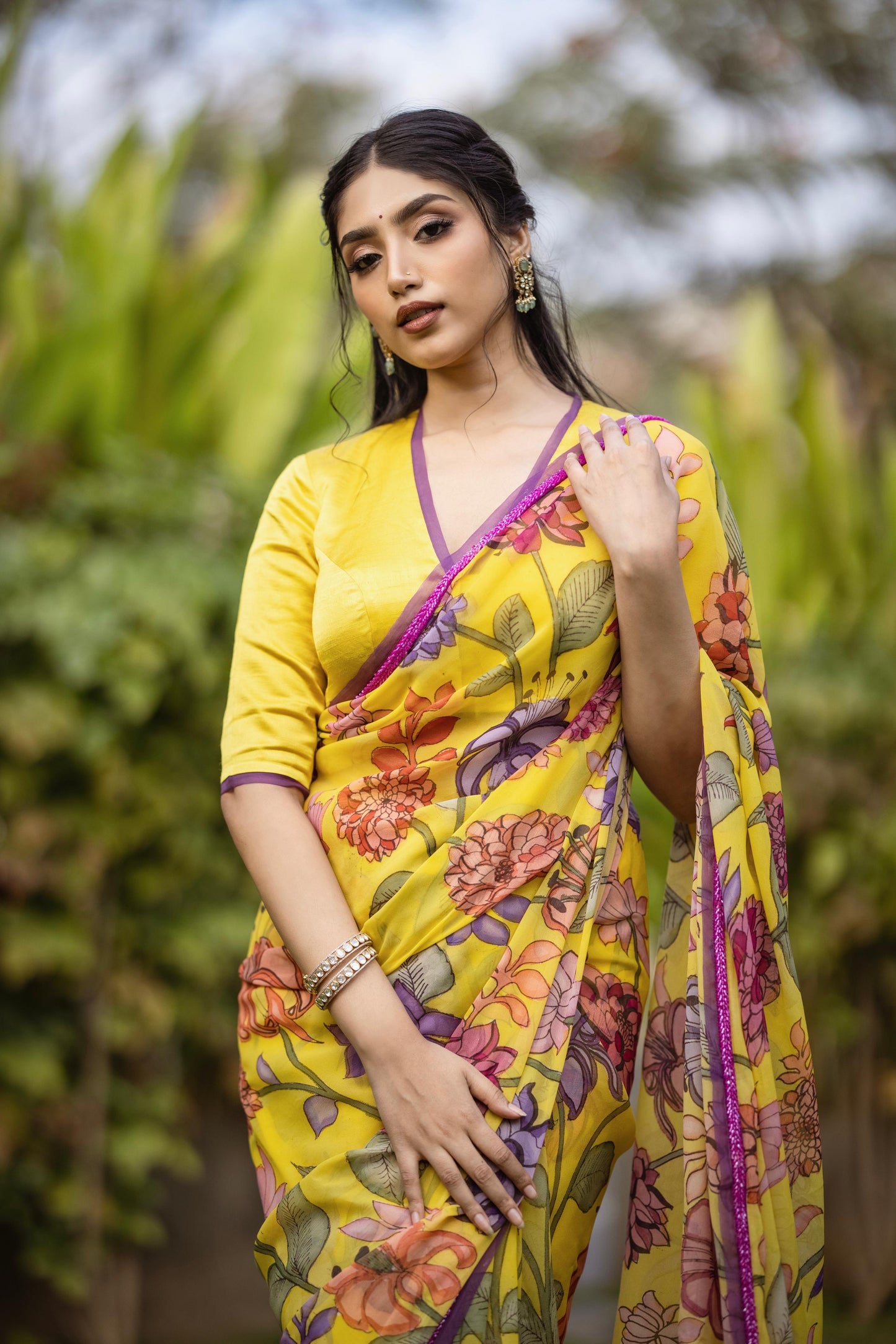 Yellow floral saree