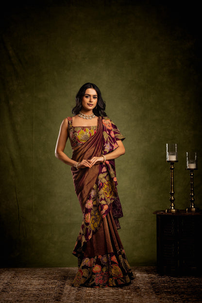 Snuff ruffle tissue saree