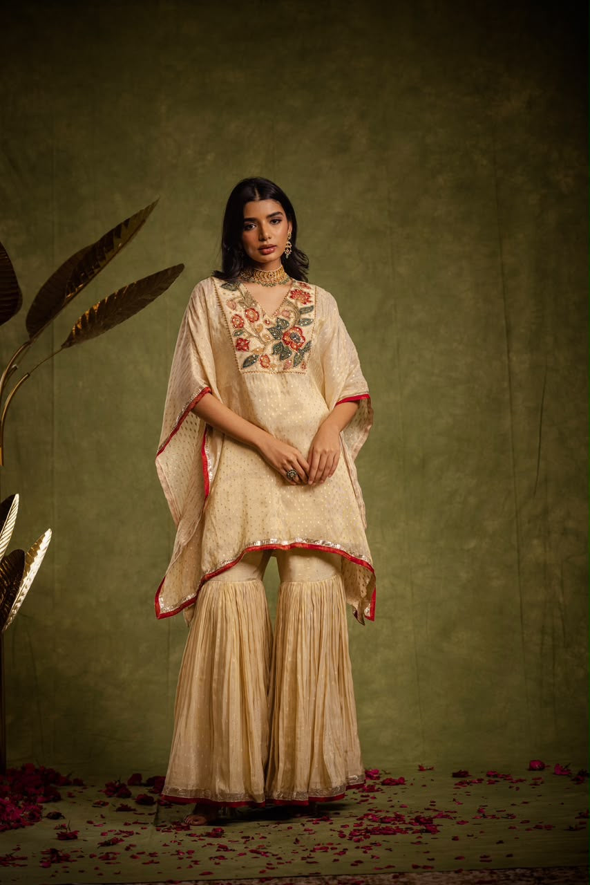 Cream tissue kaftan set