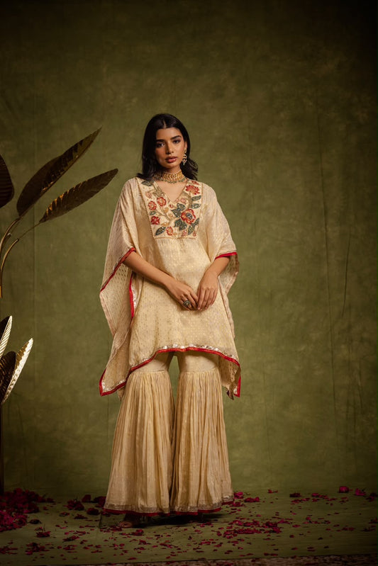 Cream tissue kaftan set