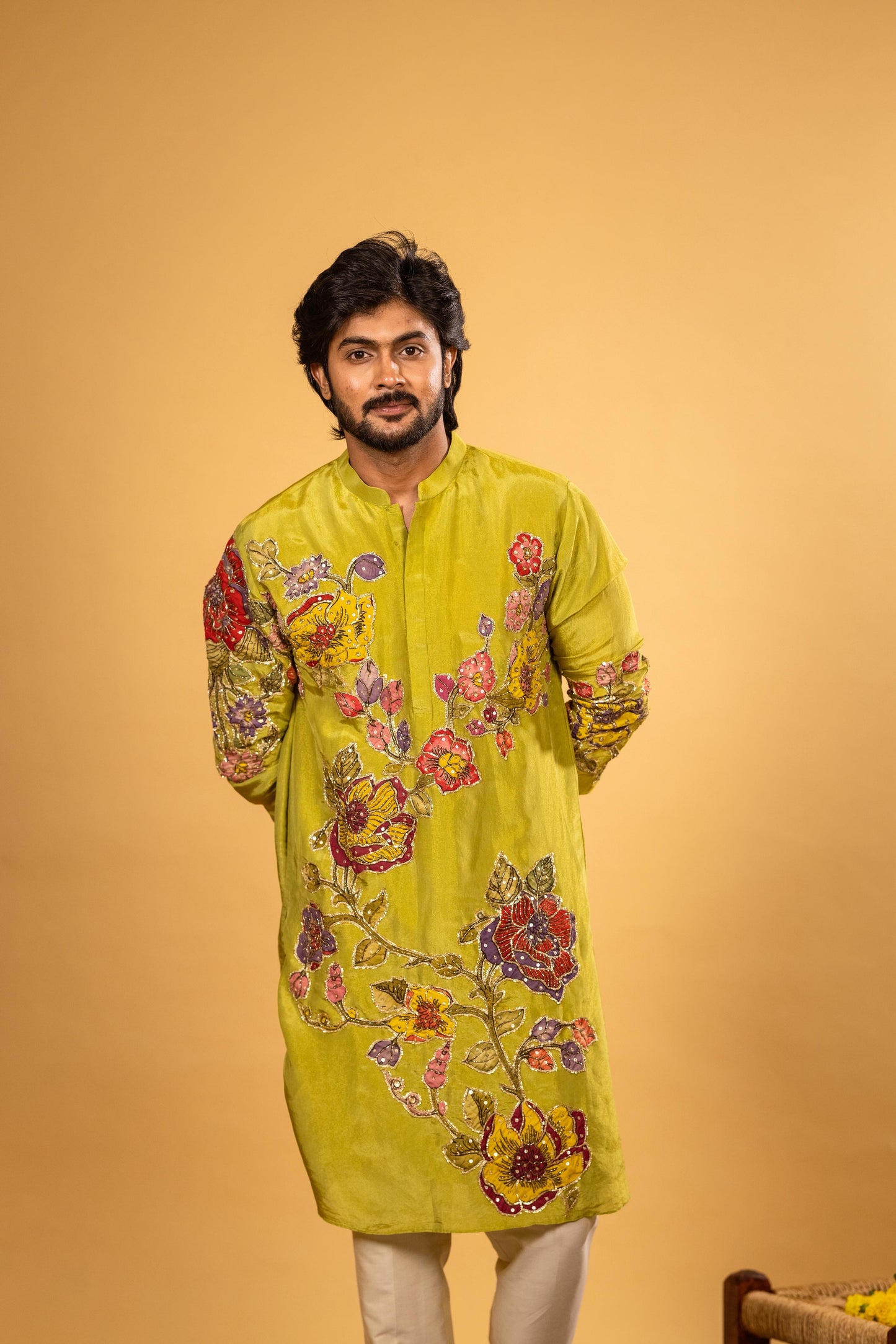Green floral kurta set