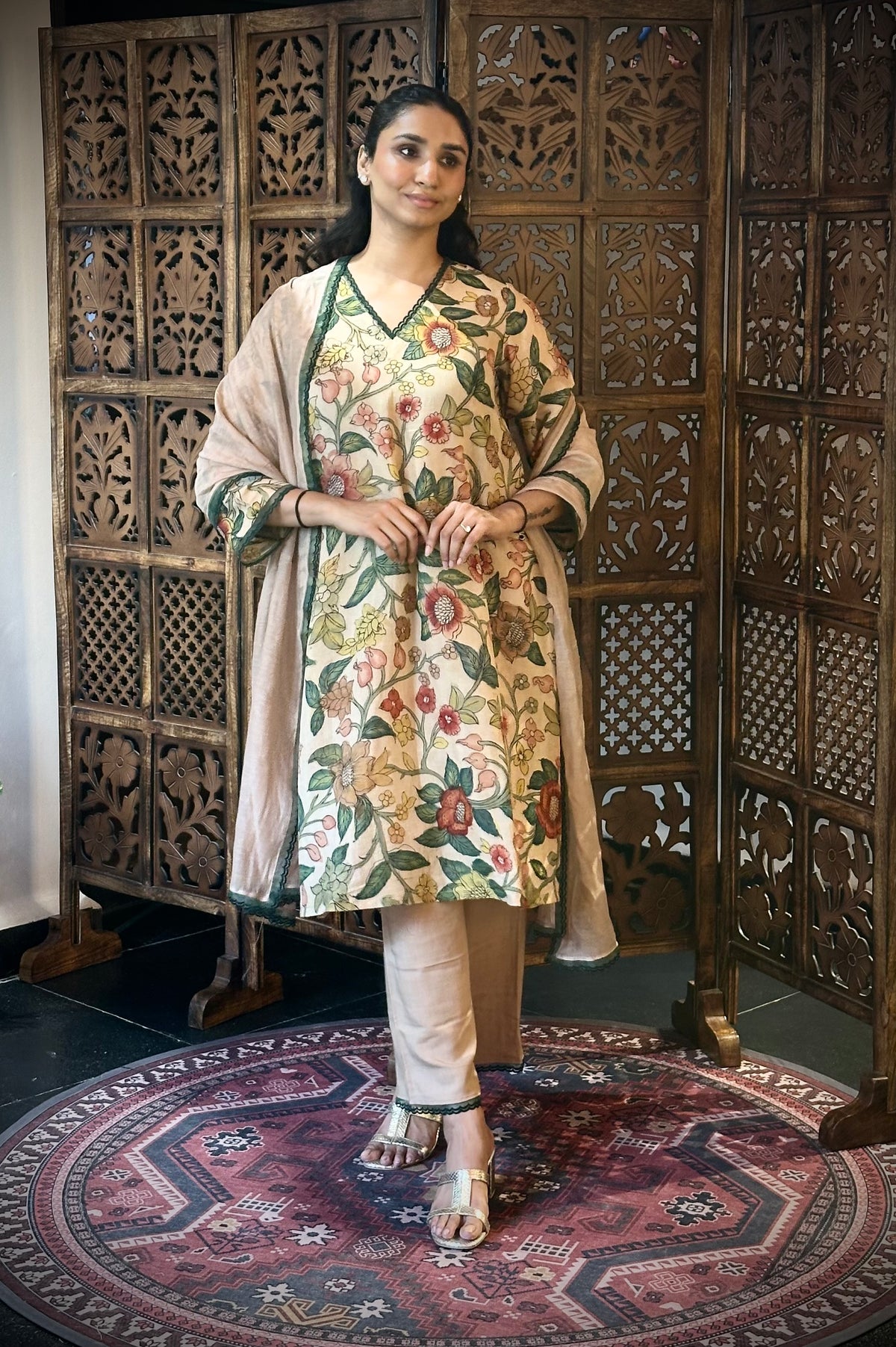 Beige Floral kurti set