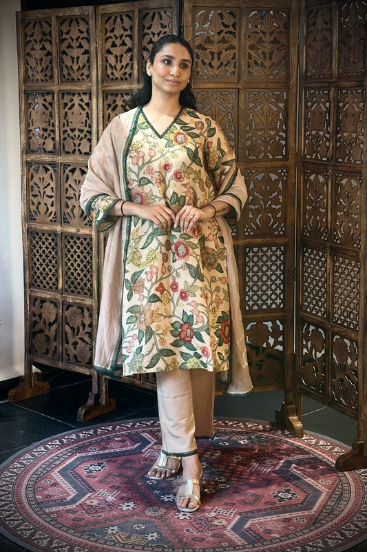 Beige Floral kurti set