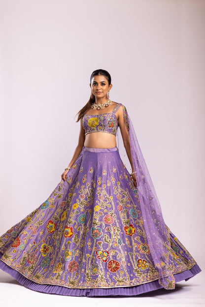 Lavender tissue lehenga set
