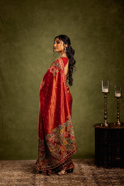 Red tissue saree