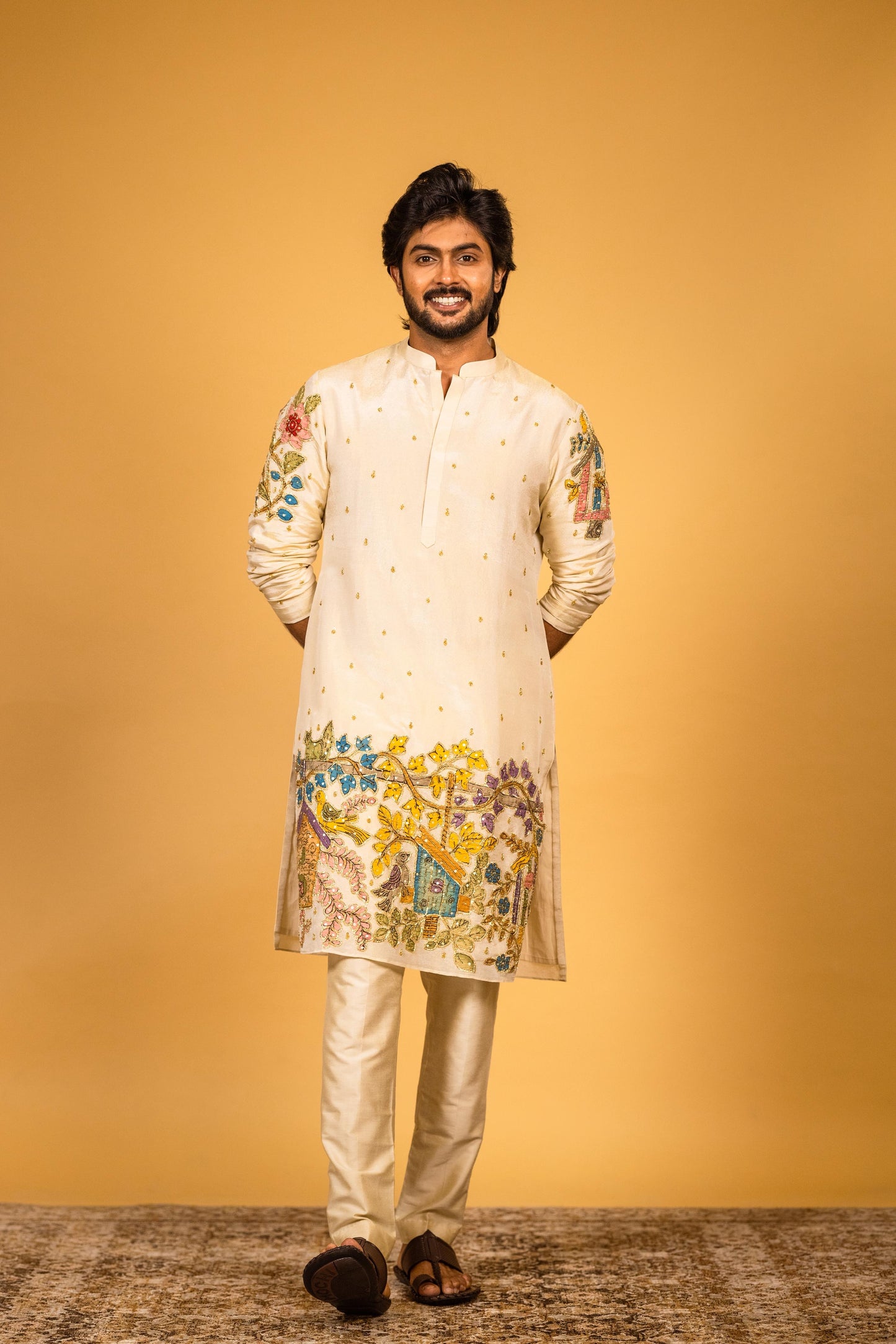 Ivory humming bird kurta set