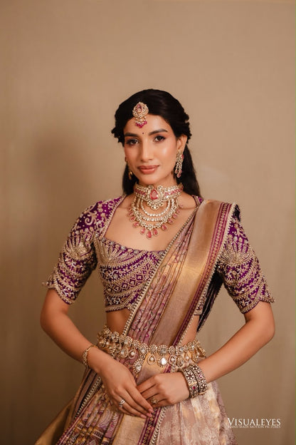 Purple kanchipattu lehenga set
