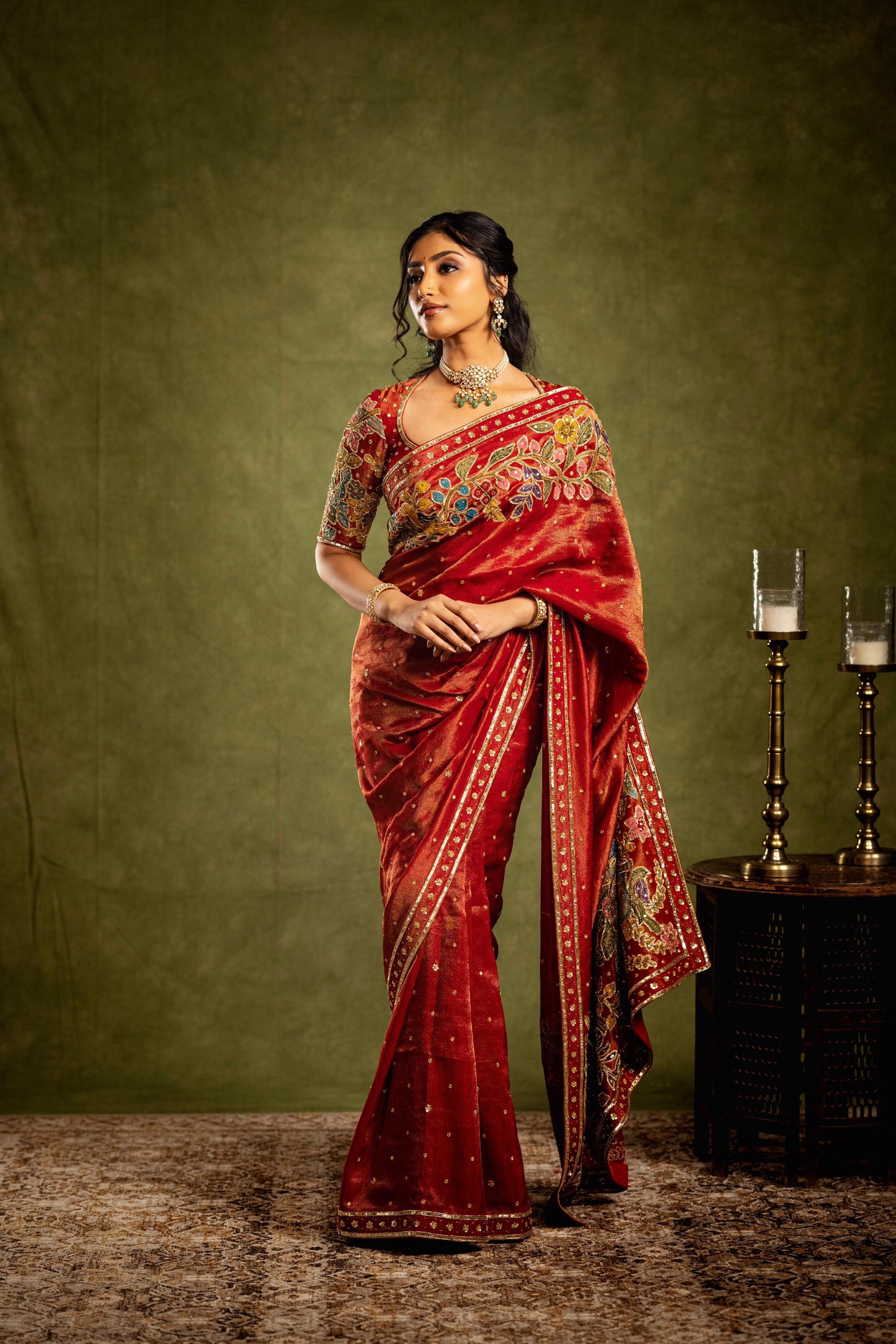 Red tissue saree