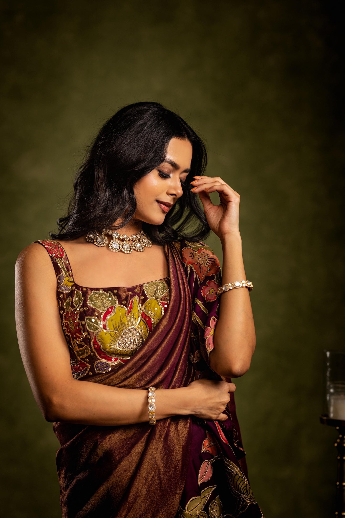 Snuff ruffle tissue saree