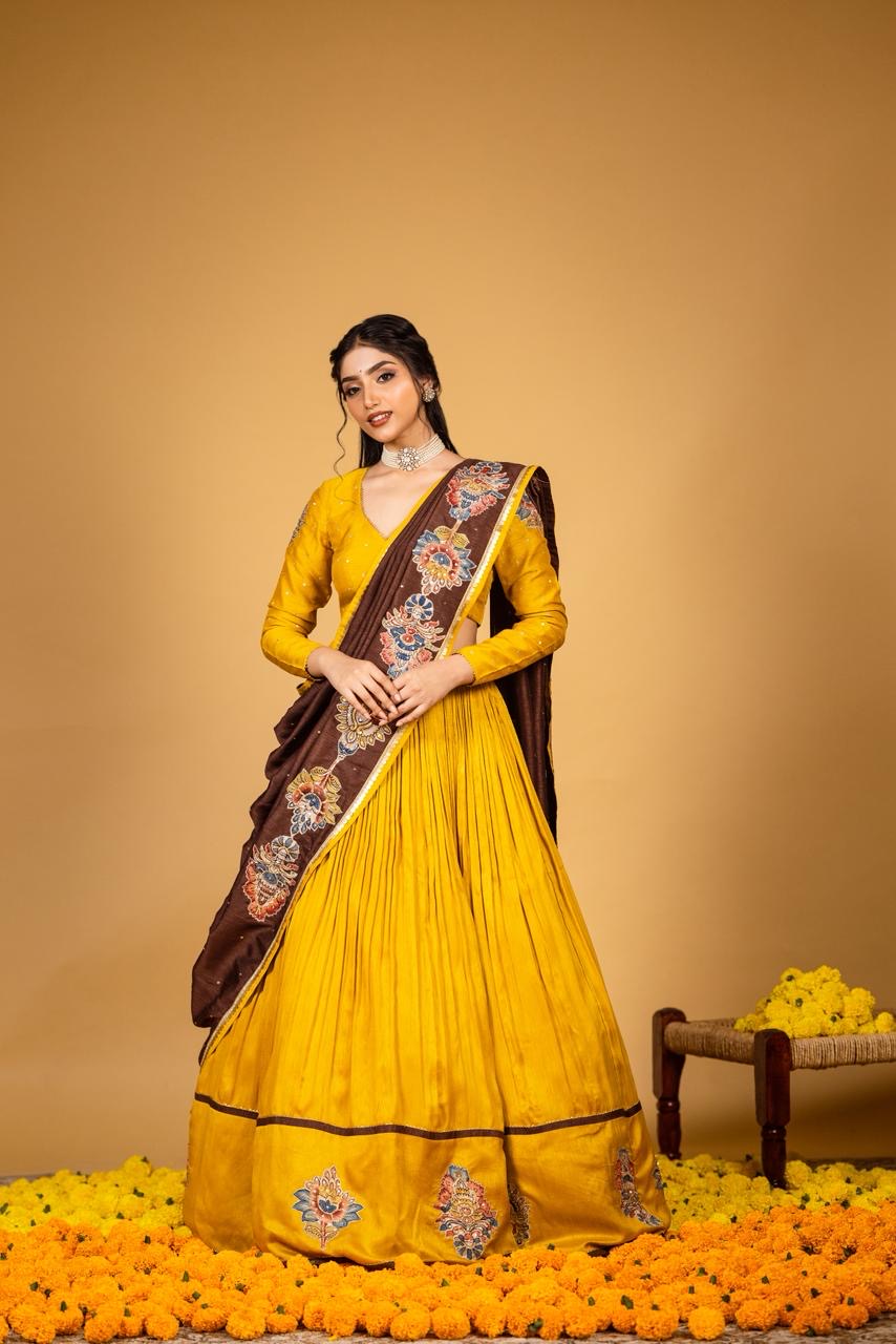Yellow brown lehenga