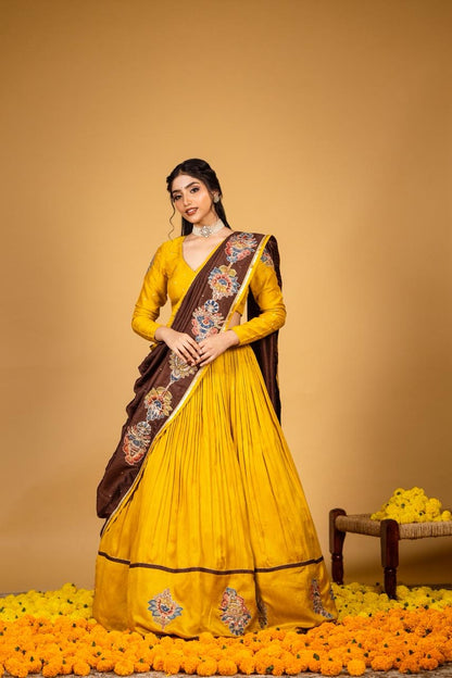 Yellow brown lehenga