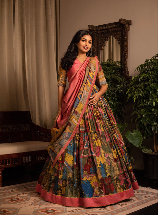 Green & Pink Ajantha Lehenga set