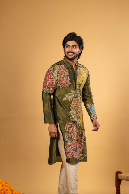Green all over floral kurta set