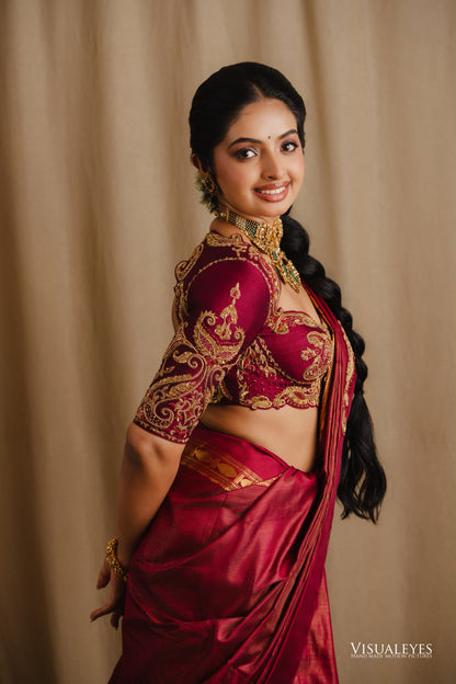 Maroon kanchivaram saree