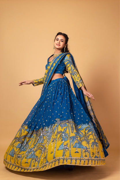 Blue Palm Trees Lehenga set