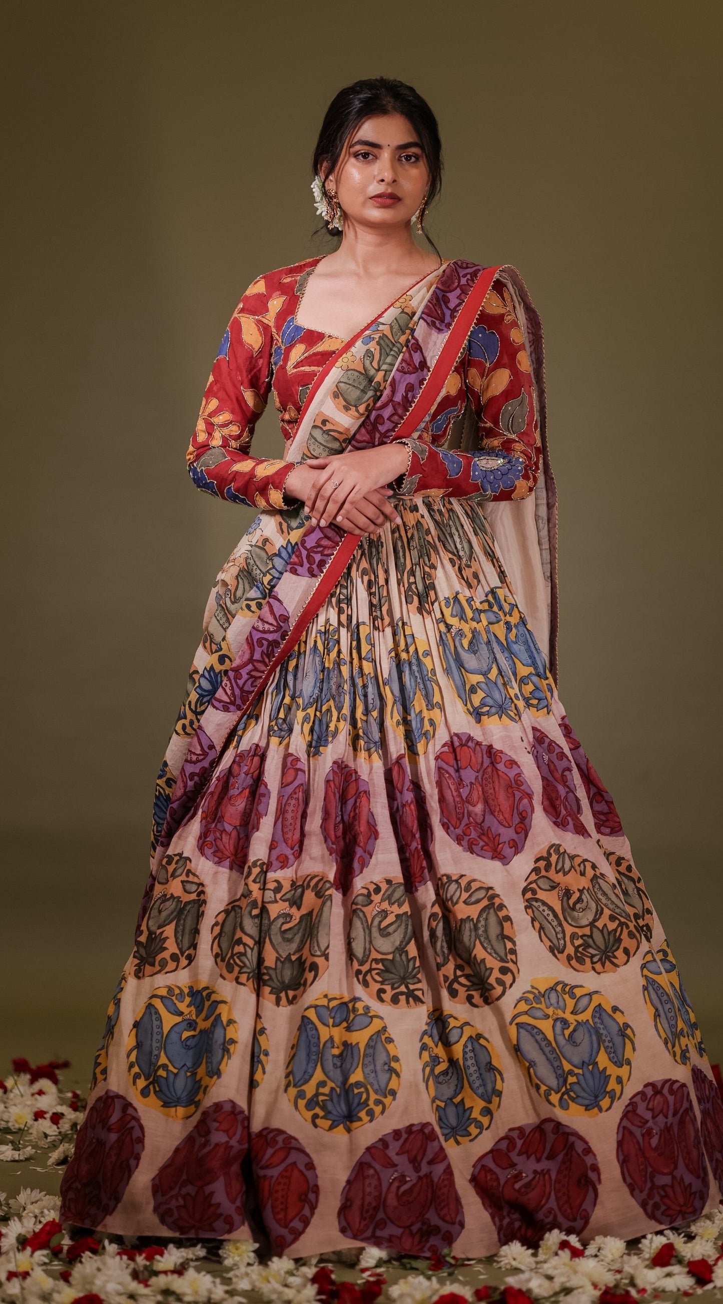 BEIGE AND MAROON FLORAL LEHENGA