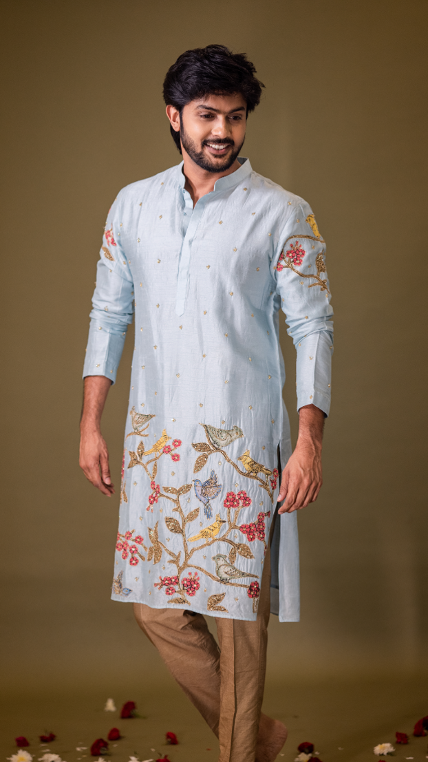 BLUE BIRDS KURTHA SET