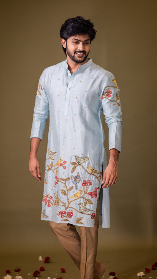 BLUE BIRDS KURTHA SET