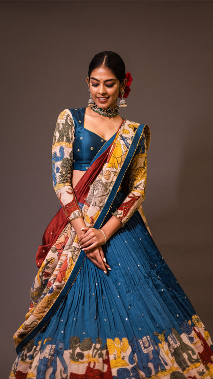 DARK BLUE ELEPHANT AND DEER LEHENGA SET