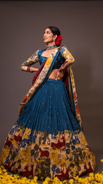 DARK BLUE ELEPHANT AND DEER LEHENGA SET