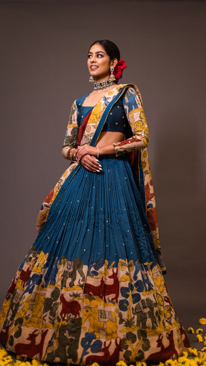 DARK BLUE ELEPHANT AND DEER LEHENGA SET