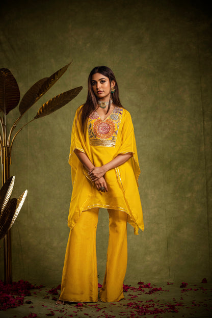 Yellow tissue kaftan set