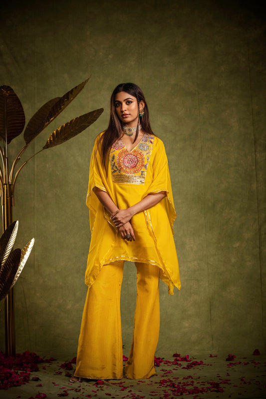 Yellow tissue kaftan set