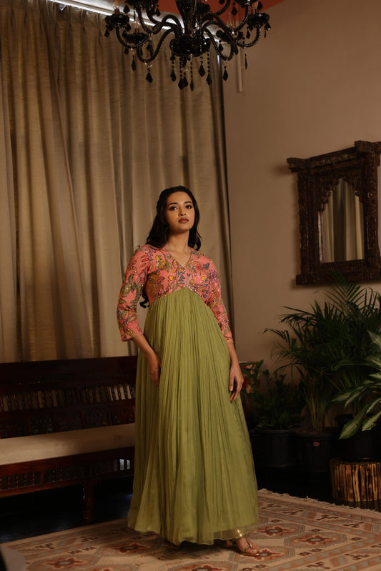 Light pink/ green anarkhali