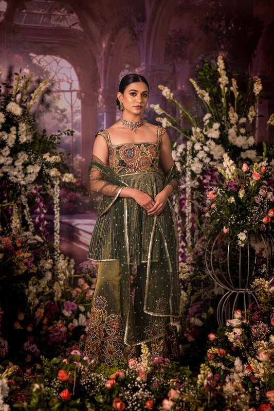 Green tissue sharara set