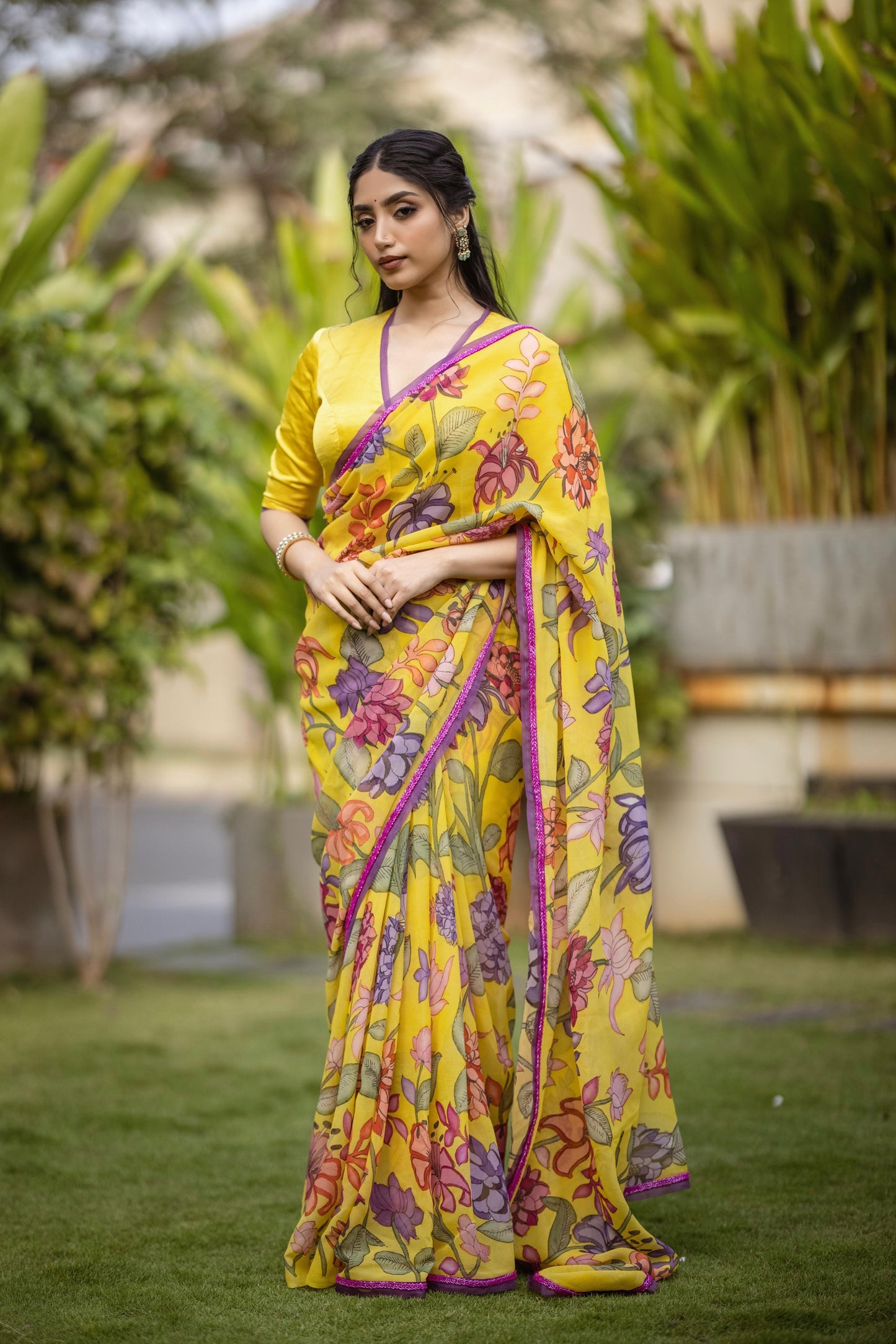 Yellow floral saree