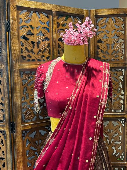 Benarasi brown & red lehenga set