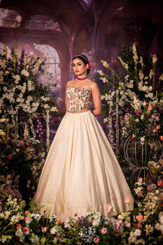 Ivory Tissue corset Lehenga set