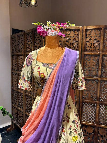 Floral hand painted lehenga set