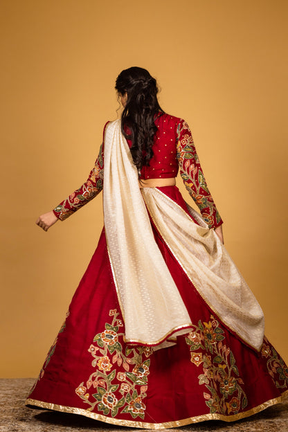 Red floral lehenga