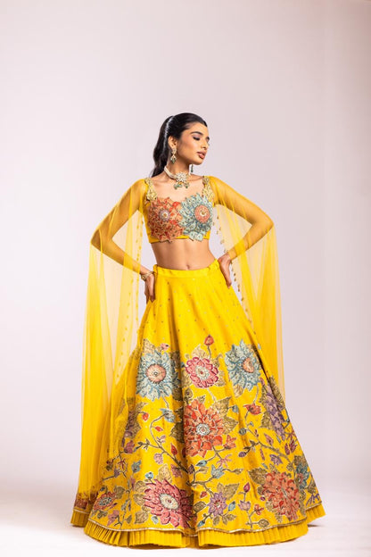 Yellow tissue lehenga set