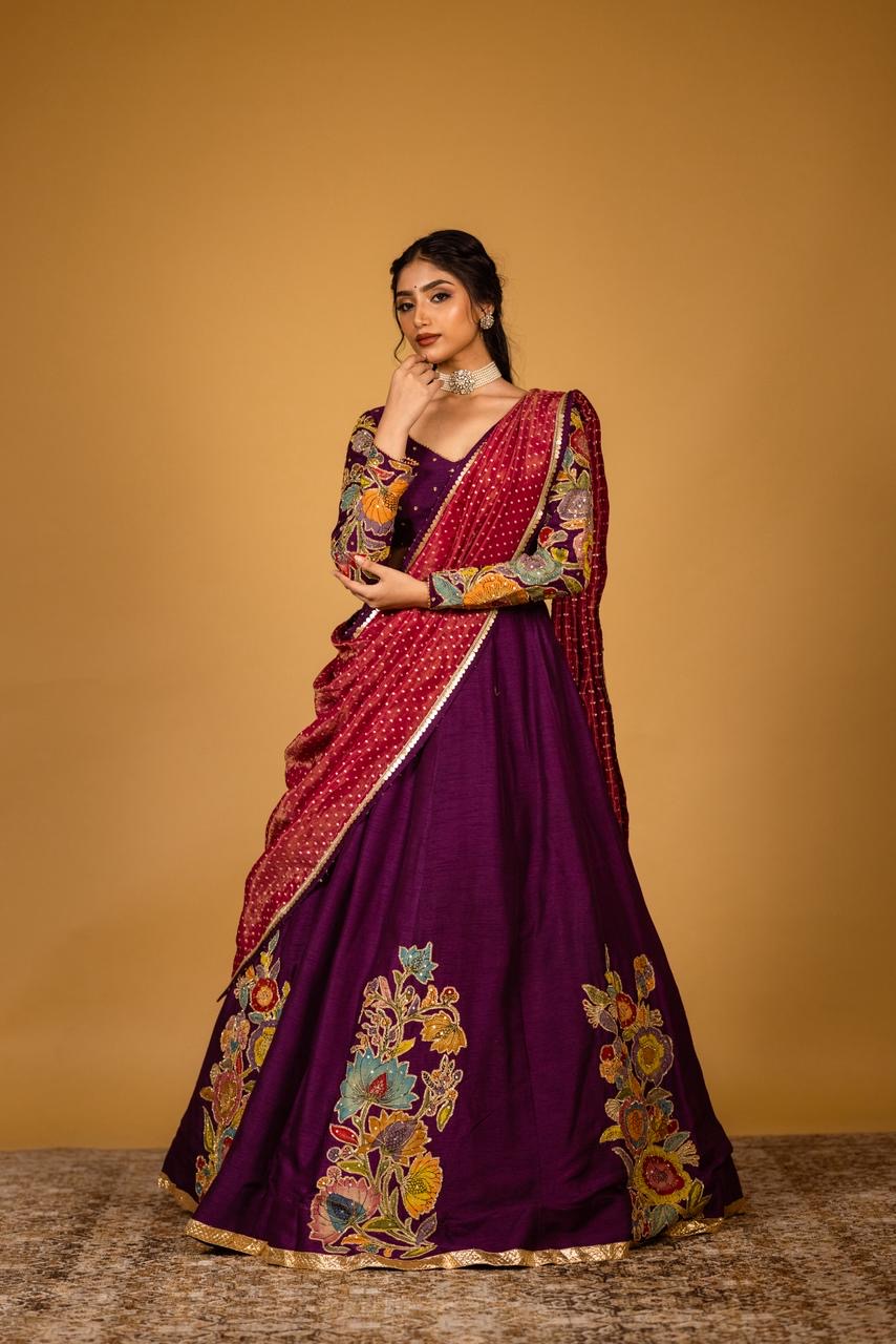 Purple floral lehenga