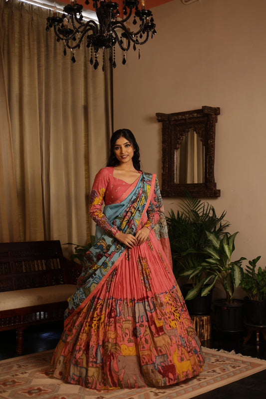 Pink / blue giraffe lehenga set