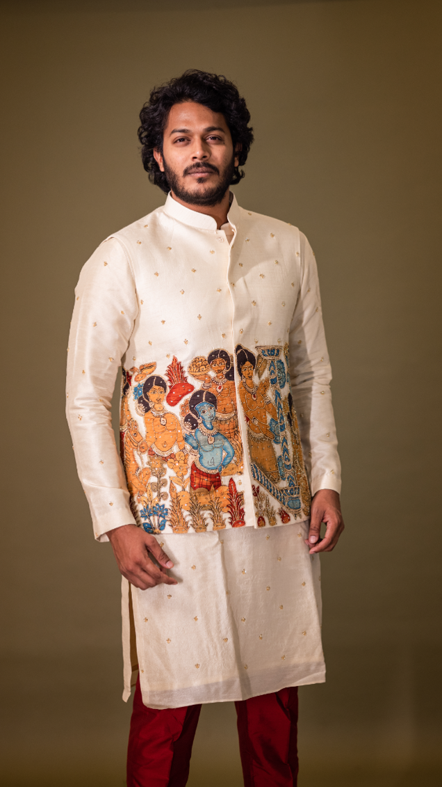 CREAM AJANTHA BANDI KURTHA SET