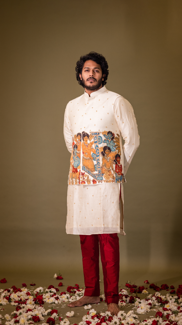 CREAM AJANTHA BANDI KURTHA SET