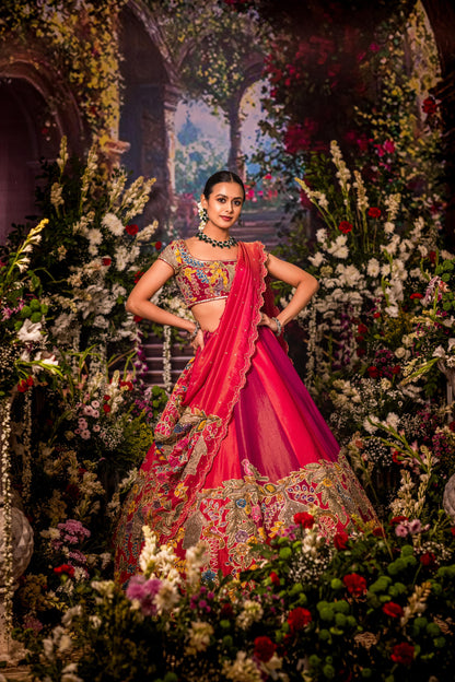 Pink & Magenta Tissue Lehenga set