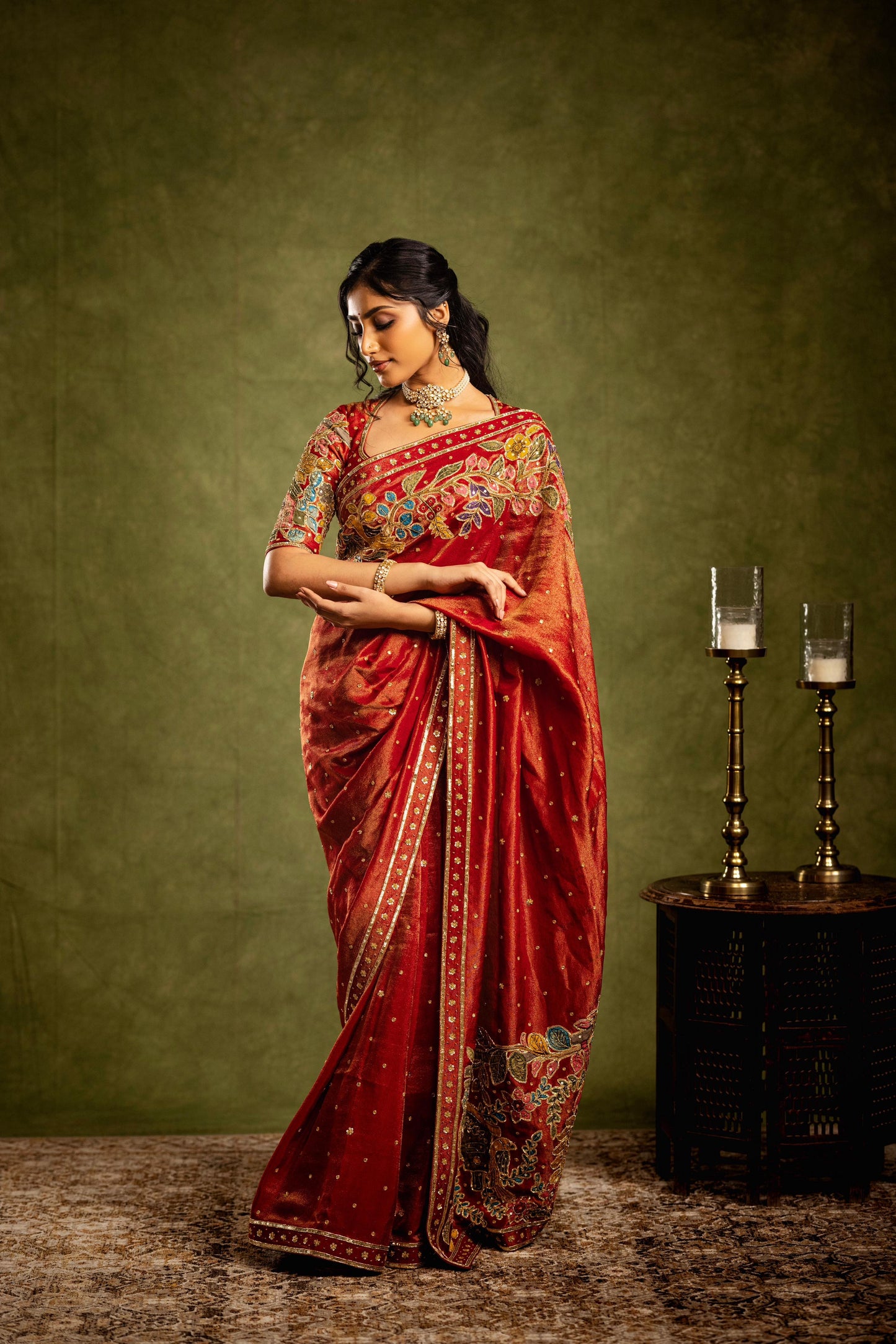 Red tissue saree