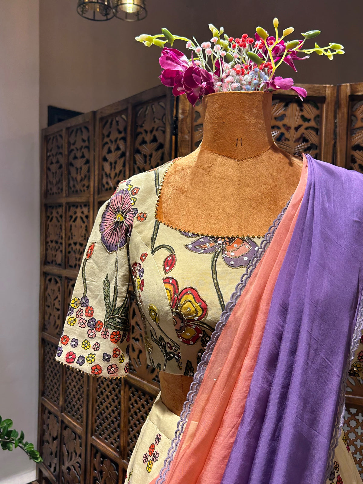 Floral hand painted lehenga set