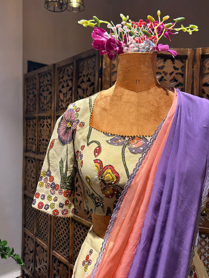 Floral hand painted lehenga set