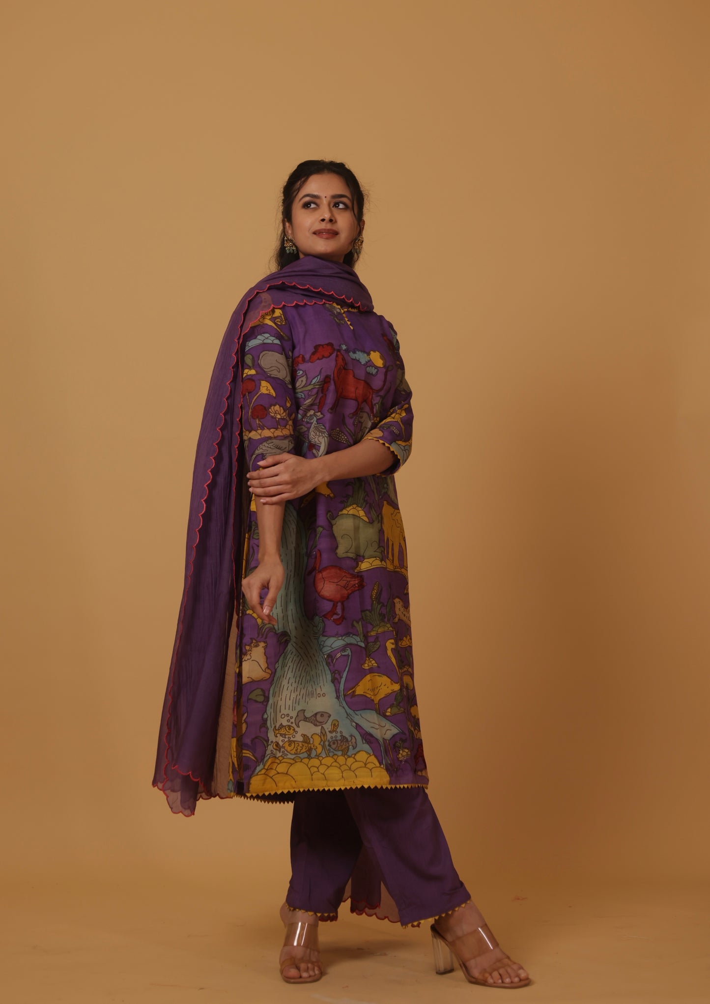 Purple waterfall kurti set