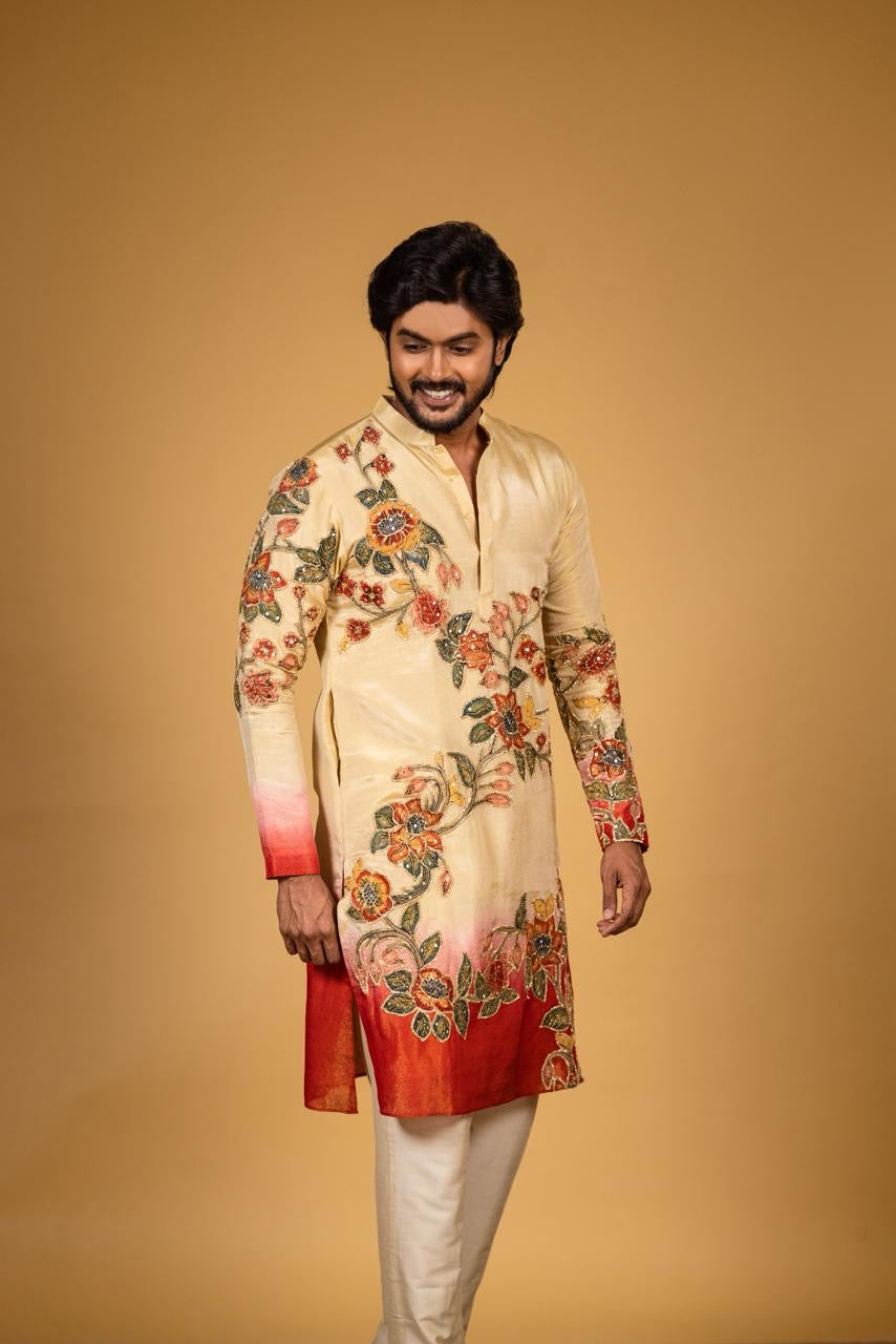 Red floral kurta set