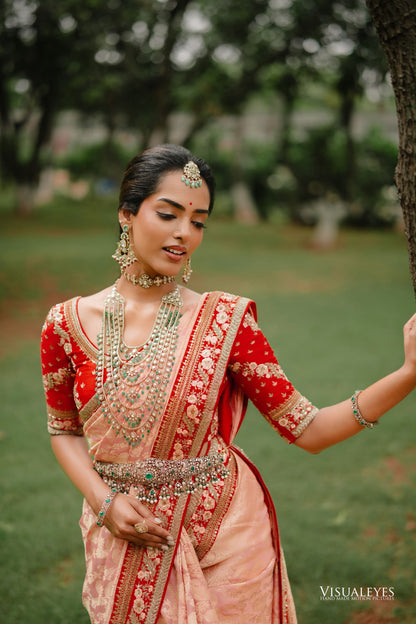 Baby pink benarasi saree set