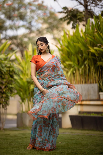 Blue floral saree