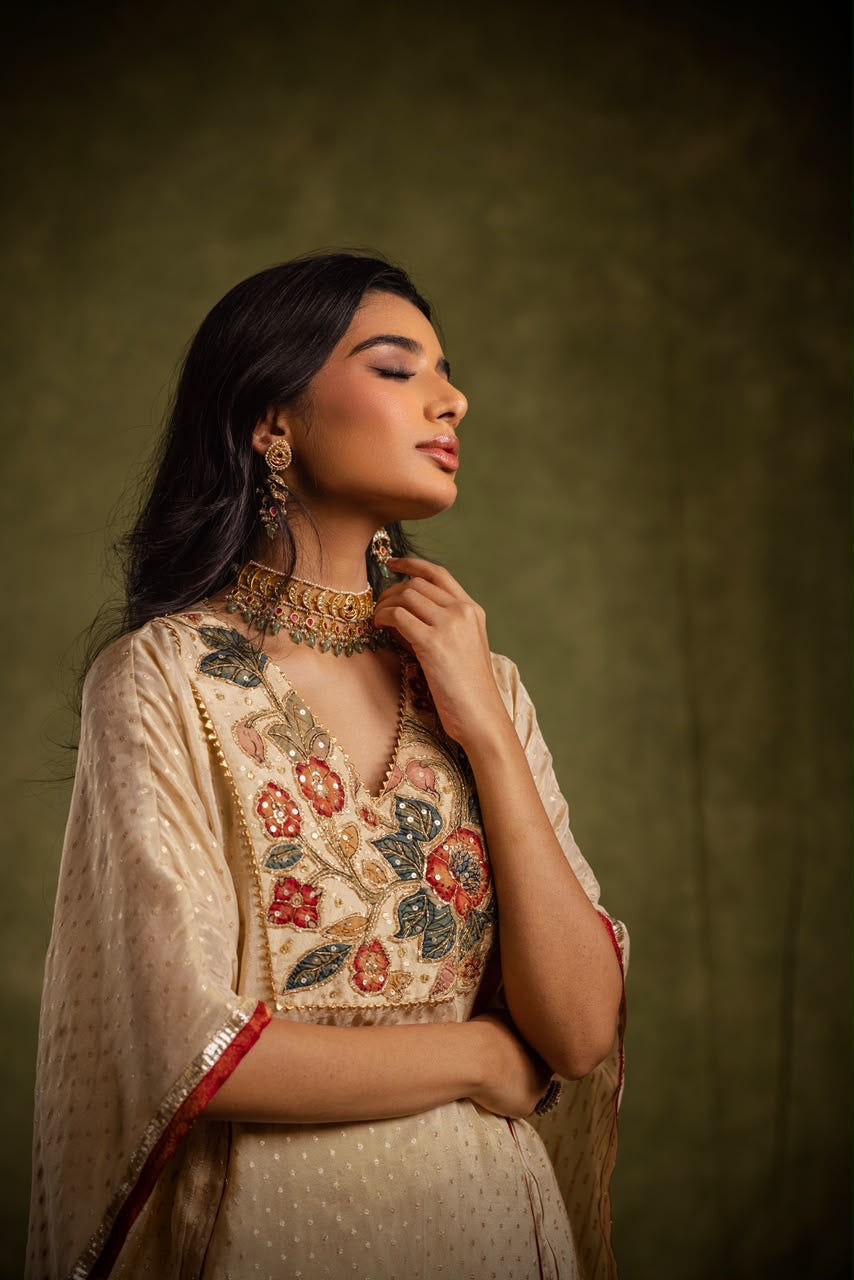 Cream tissue kaftan set