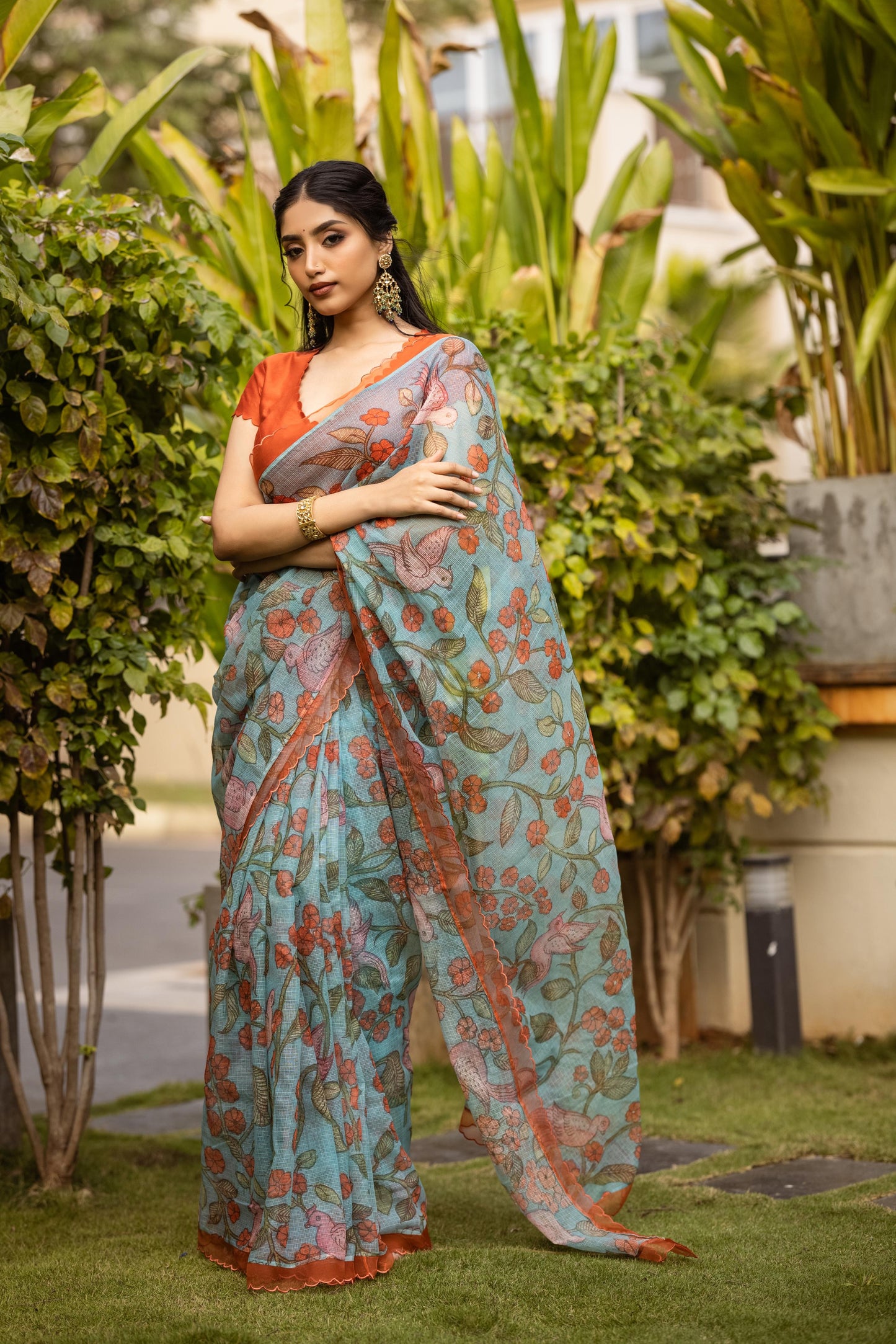 Blue floral saree