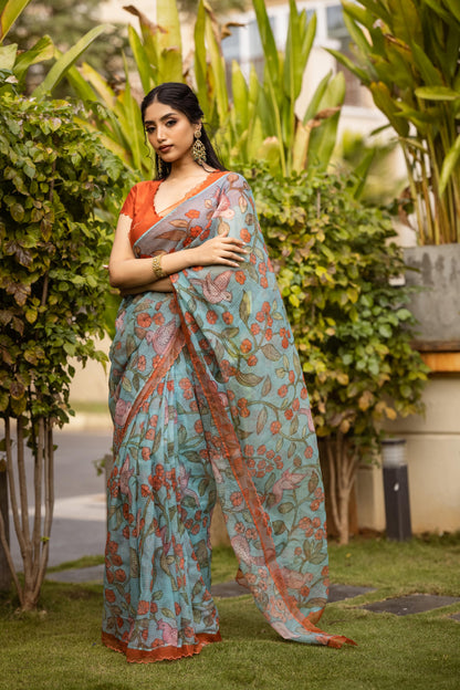 Blue floral saree